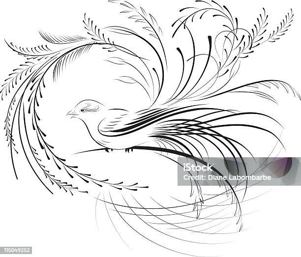 Old Fashioned Victorian Calligraphy Bird Line Drawing Stock Illustration - Download Image Now