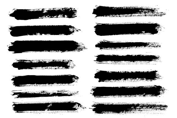 Brush strokes set vector painted isolated objects Brush strokes. Vector paintbrush set. Grunge design elements. Long text boxes. Dirty texture banners. Ink splatters. Painted objects. long paint strokes stock illustrations