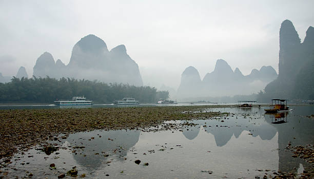 Mountain and Boat stock photo