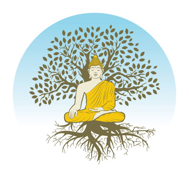 Golden Buddha Golden Buddha and tree of life Bodhi Day stock illustrations