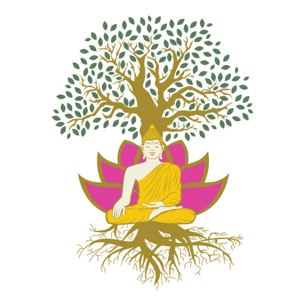 Golden Buddha Golden Buddha and tree of life happy vesak day stock illustrations