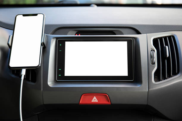istock touch phone and multimedia system with isolated screen in car 1150498874