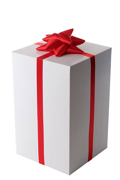 istock White blank gift box tied with a red ribbon bow 115050144