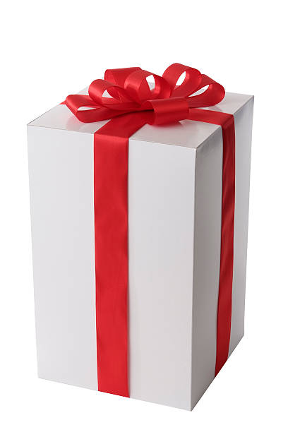istock White blank gift box tied with a red ribbon bow 115050177