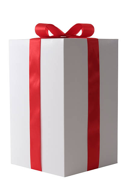 istock White blank gift box tied with a red ribbon bow 115050211