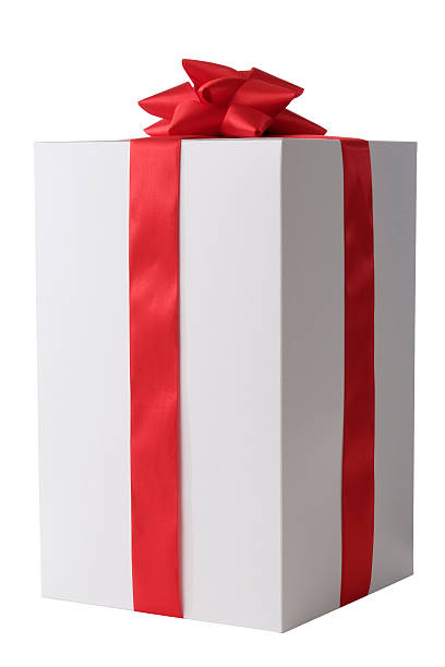 istock White blank gift box tied with a red ribbon bow 115050212
