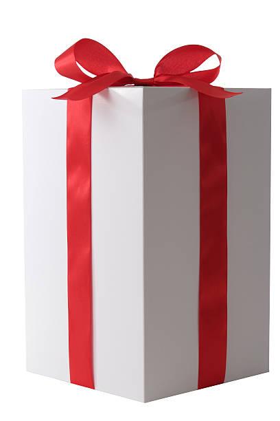 istock White blank gift box tied with a red ribbon bow 115050213