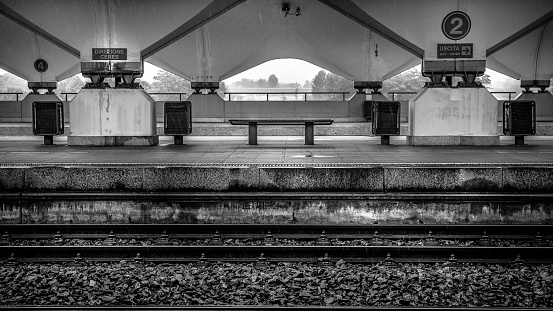 Torino Caselle train station black and white shoot