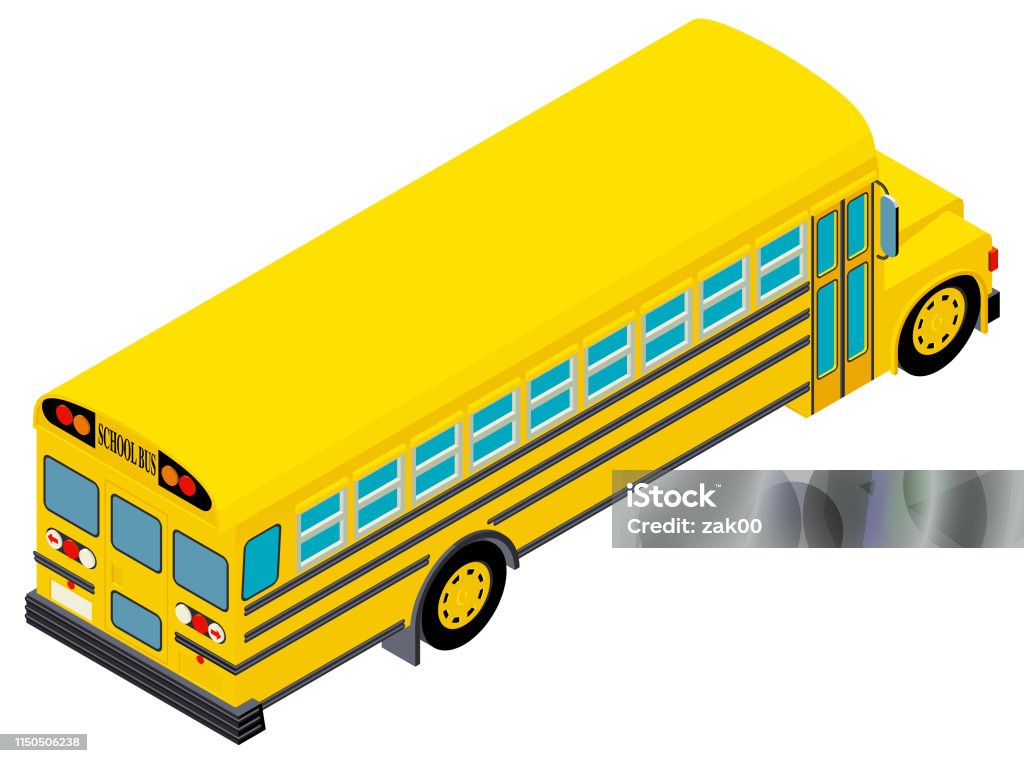 Yellow school bus in isometric Isometric school bus. Bus stock vector