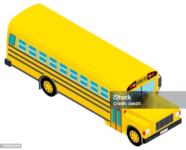 Yellow School Bus In Isometric Stock Illustration - Download Image Now - Bus, Isometric Projection, Three Dimensional