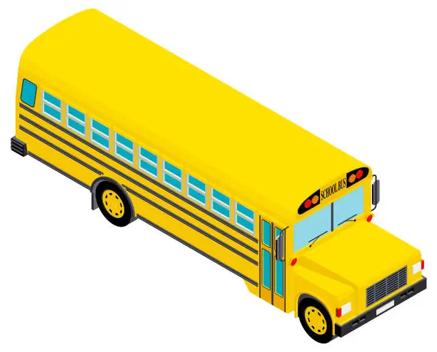 Vector illustration of Yellow school bus in isometric