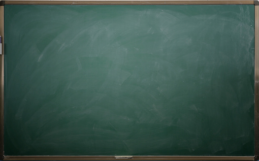 Empty school blackboard texture background, with rustic wooden frame