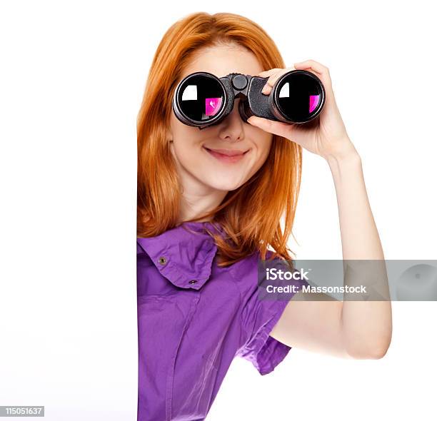 Teen Redhead Girl With Binoculars Isolated On White Background Stock Photo - Download Image Now