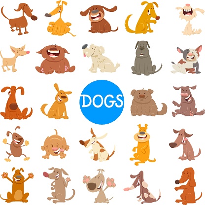 Cartoon Illustration of Happy Dogs and Puppies Pet Animal Characters Large Set