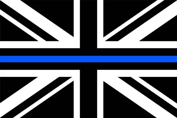 Vector illustration of United Kingdom flag a with thin blue line - a sign to honor and respect british police, army and military officers