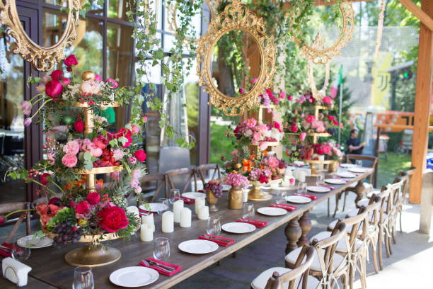 istock Wedding table decor in red white pink colors 1150518190