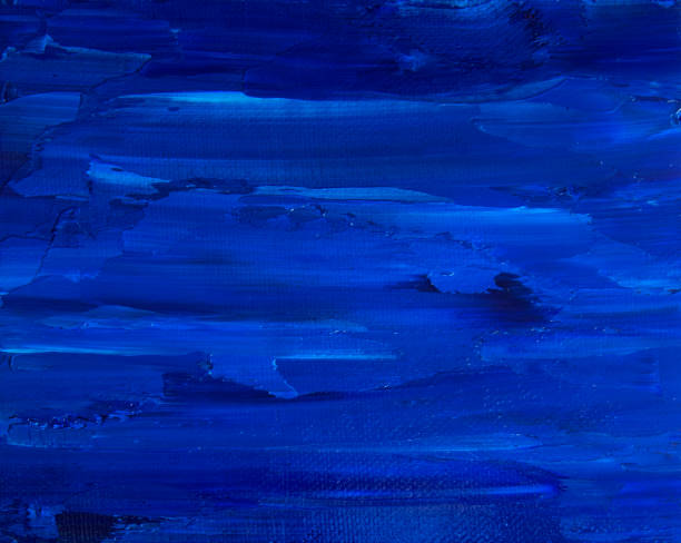 painted canvas - dark blue water waves - multi layered paint imagens e fotografias de stock