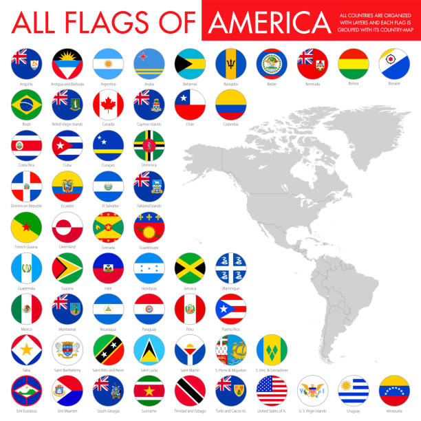amerika düz yuvarlak bayraklar-tam vektör koleksiyonu - argentina honduras stock illustrations