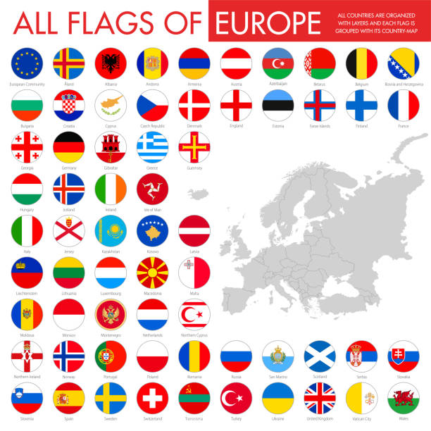 европа - округлые флаги - все европейские флаги stock illustrations