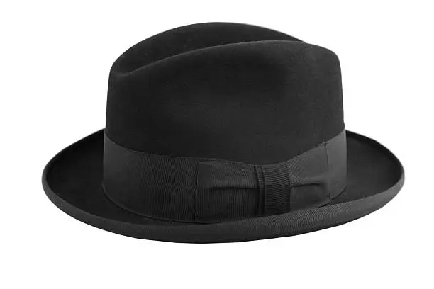 black vintage hat, gentleman icon, on white background