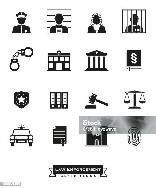 Law Enforcement Glyph Icon Set Stock Illustration - Download Image Now - Icon Symbol, Criminal Justice, Police Force