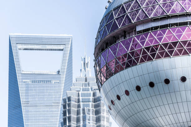 Detail shot of modern architecture facade,business concepts Shanghai, Oriental Pearl Tower - Shanghai, China - East Asia, Lujiazui, Shanghai Tower - Shanghai shanghai tower stock pictures, royalty-free photos & images