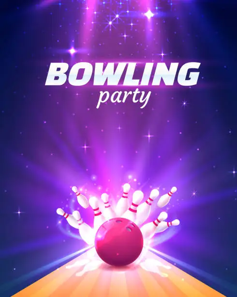 Vector illustration of Bowling club poster with the bright background.