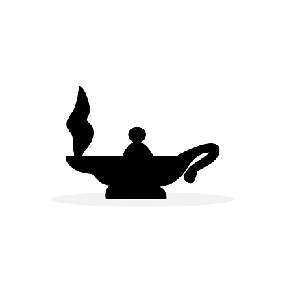 Magic Oil Lamp Icon In Flat Style Vector For App, UI, Websites. Black Icon Vector Illustration.