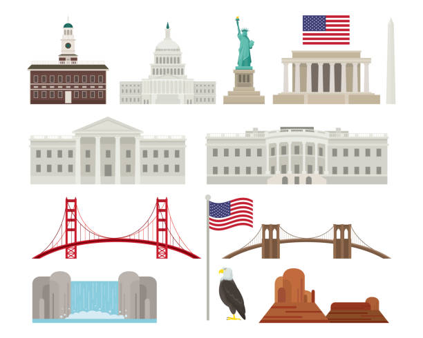 ilustraciones, imágenes clip art, dibujos animados e iconos de stock de estados unidos de américa, usa, objects - the mall illustrations