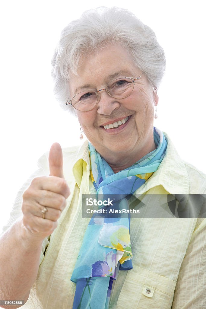 senior Frau mit Daumen hoch-Schild - Lizenzfrei Daumen hoch Stock-Foto