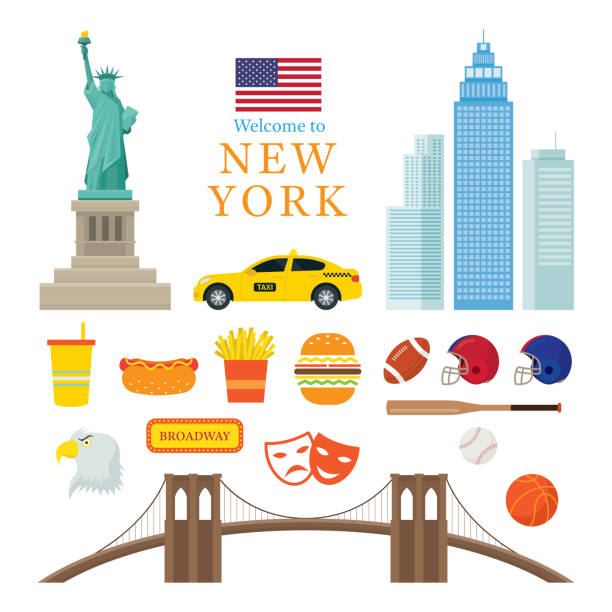 ilustraciones, imágenes clip art, dibujos animados e iconos de stock de los objetos de monumentos de nueva york - new york city