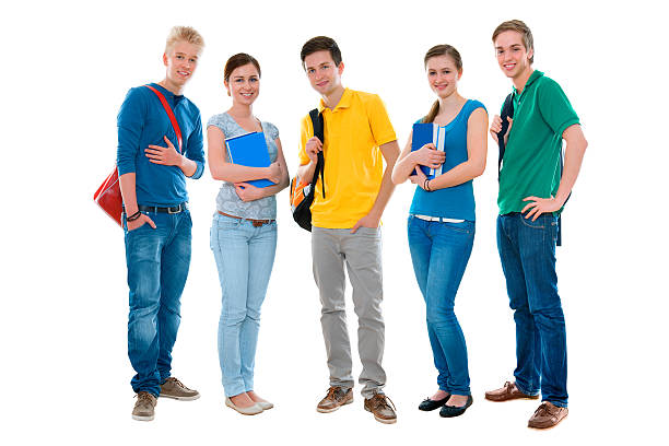 istock Five college student with book bags 115052960