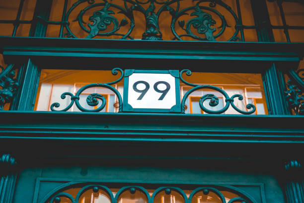 istock number 99 door sign on green background 1150529658