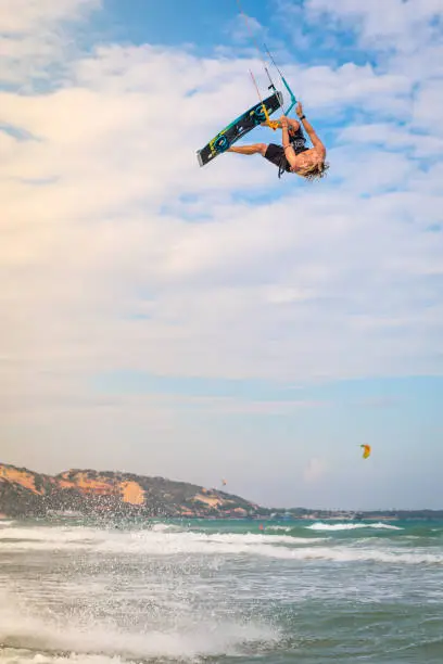 Photo of doing tricks on a kite board in Vietnam