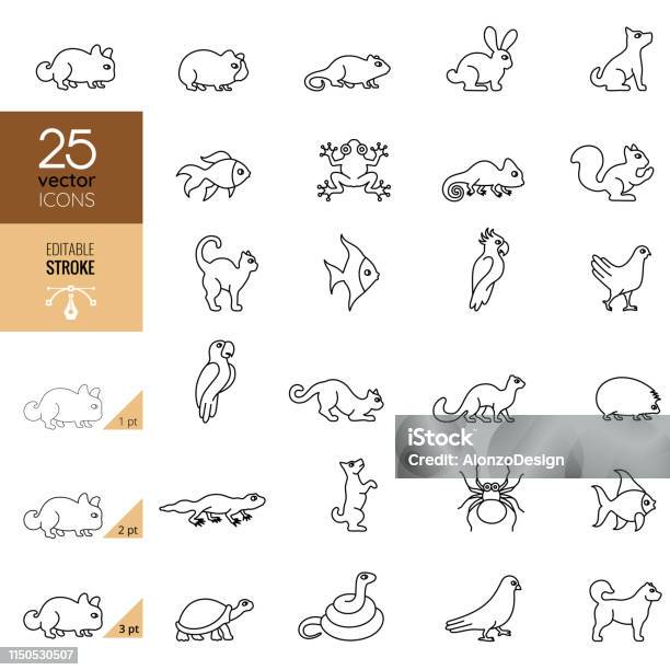 Pets Icon Set Editable Stroke Stock Illustration - Download Image Now - Frog, Icon Symbol, Outline