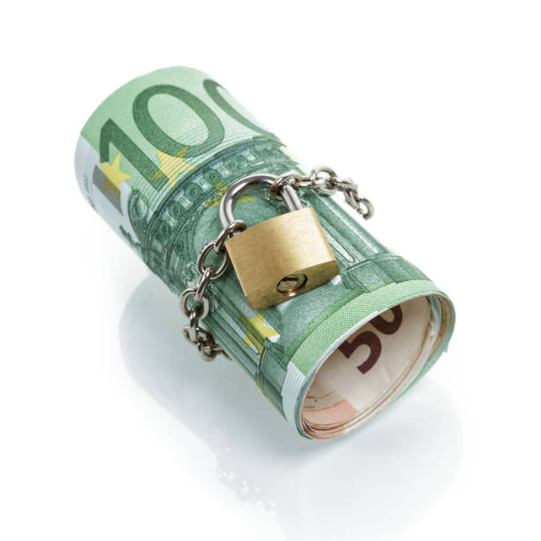 istock Locked roll of Euro banknotes isolated on white background. 1150530632