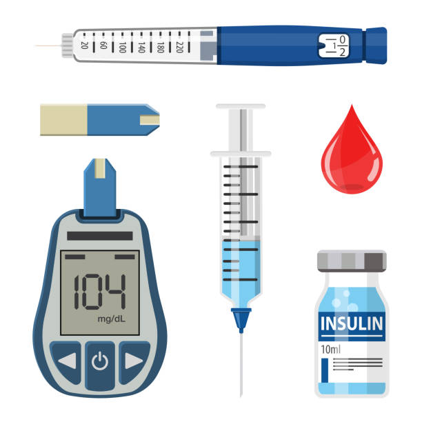 illustrations, cliparts, dessins animés et icônes de ensemble de graphismes de diabète et d’insuline - insulin sugar syringe bottle