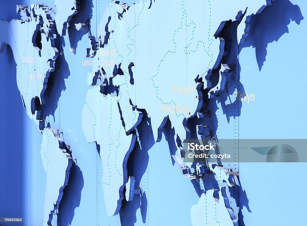 Mapa-múndi na Azul - Foto de stock de Contorno royalty-free