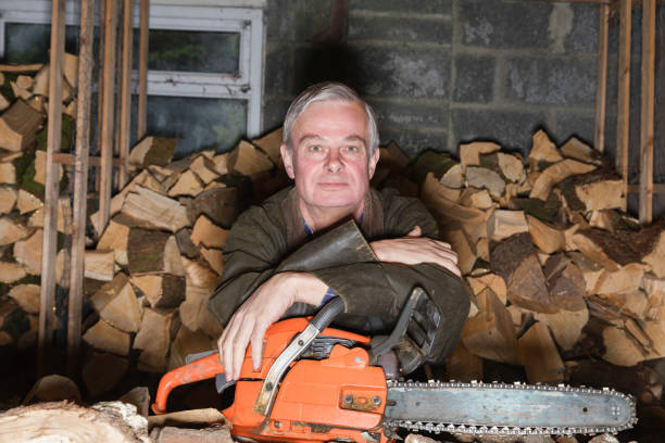 istock Countryman resting by his log pile 1150534795