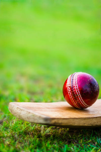 Cricket ball with bat Cricket ball with bat test cricket stock pictures, royalty-free photos & images