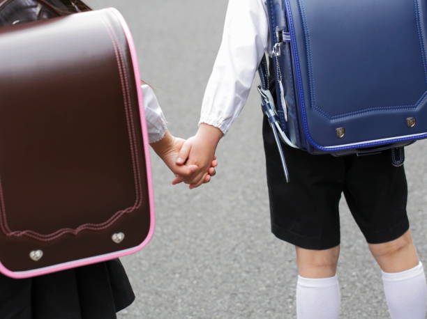 Children with a satchel bag"Randoseru" Randoseru is a school bag for elementary school students. randoseru stock pictures, royalty-free photos & images