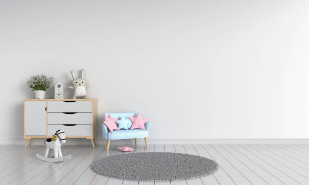 istock Sofa in white child room interior, 3D rendering 1150539120
