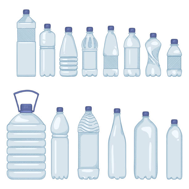 ilustraciones, imágenes clip art, dibujos animados e iconos de stock de vector conjunto de botellas de plástico de dibujos animados de agua - distilled water