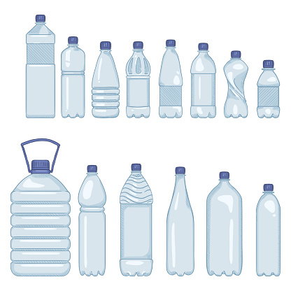 Vector Set of Cartoon Plastic Bottles of Water on Isolated White Background