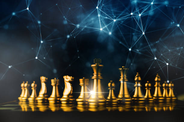 istock business strategy brainstorm chess board game with hand touch black background with free copy space for your text 1150544223