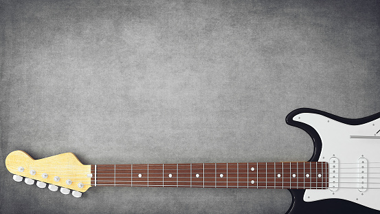 Electro Guitar Flat Design on copy space gray background