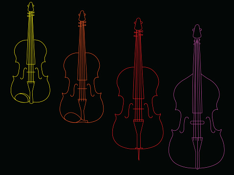 The color mixed line illustration of stringed bowed instruments