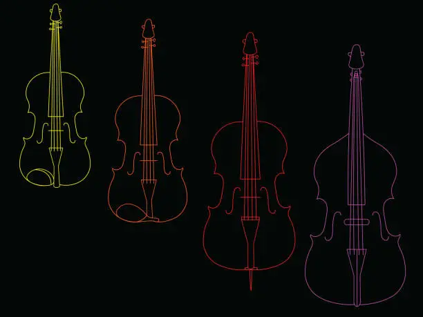 Vector illustration of The color mixed line illustration of stringed bowed instruments