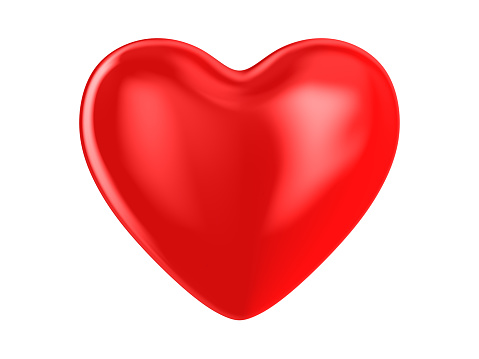 Close-up of red heart shaped metal floating in mid-air against white background.