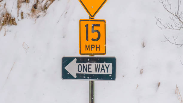 istock Panorama Road signs against snow covered slope in winter 1150554152